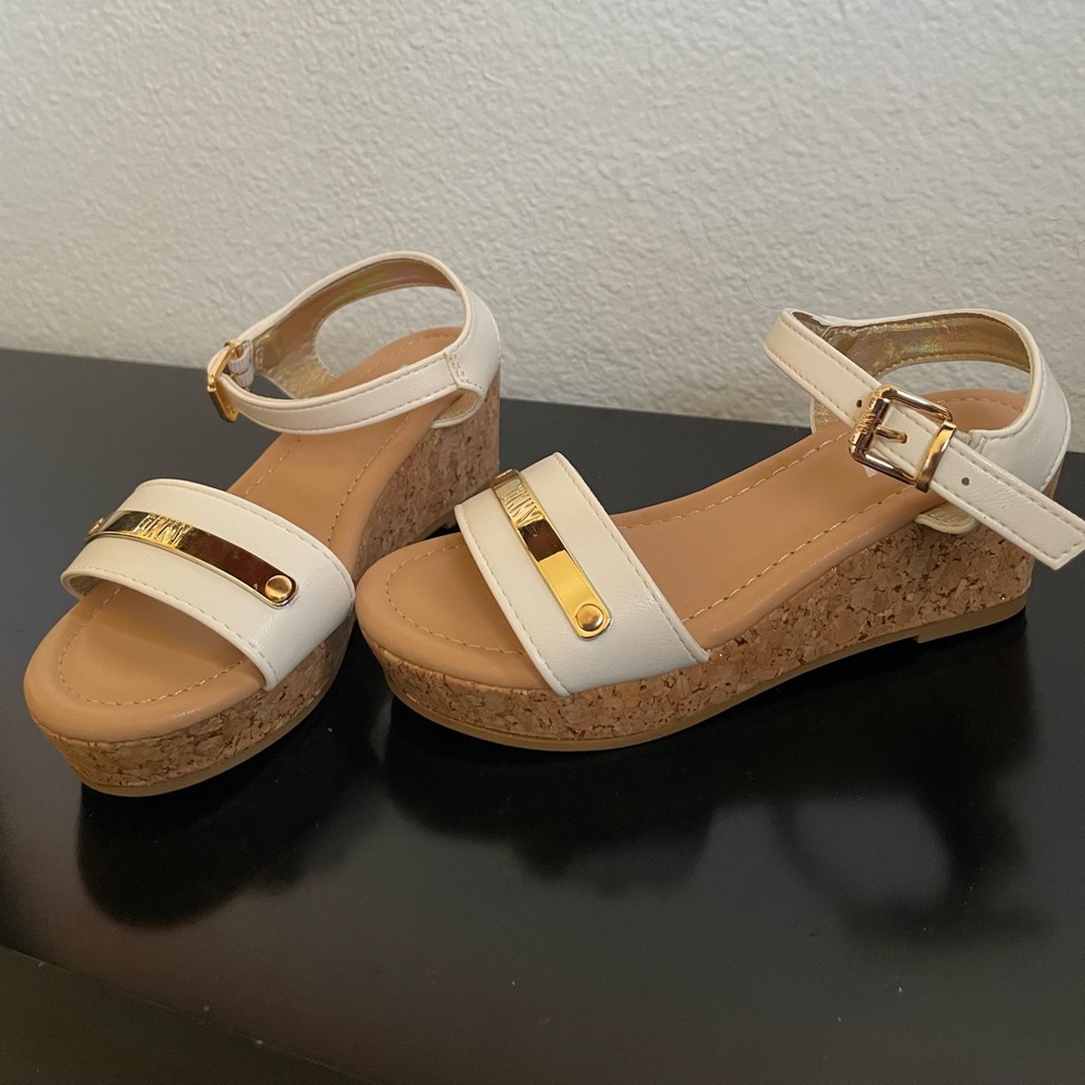 DKNY KIDS White and Gold Wedge Sandals